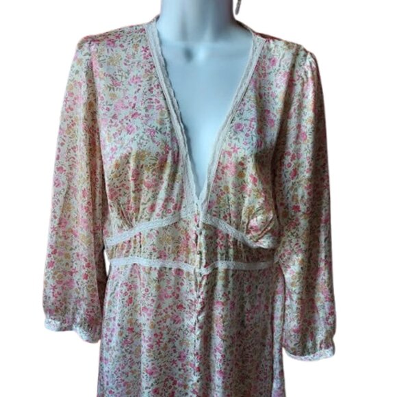 ZARA Romantic Long Sleeve Pink and White Floral Dress Size Small - Picture 1 of 11